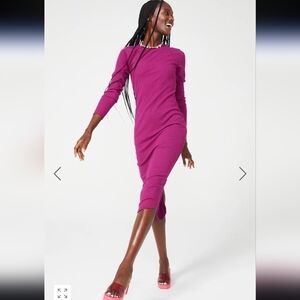 NWT $179 Terez Long Sleeve Rib Dress in Black Raspberry Sz XXS